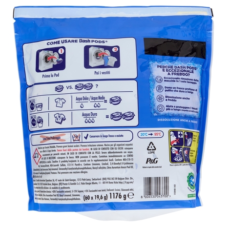 Dash Pods Detersivo Lavatrice In Capsule, Cortina Stella Alpina & Muschio Bianco, 60 Lavaggi 1176 g